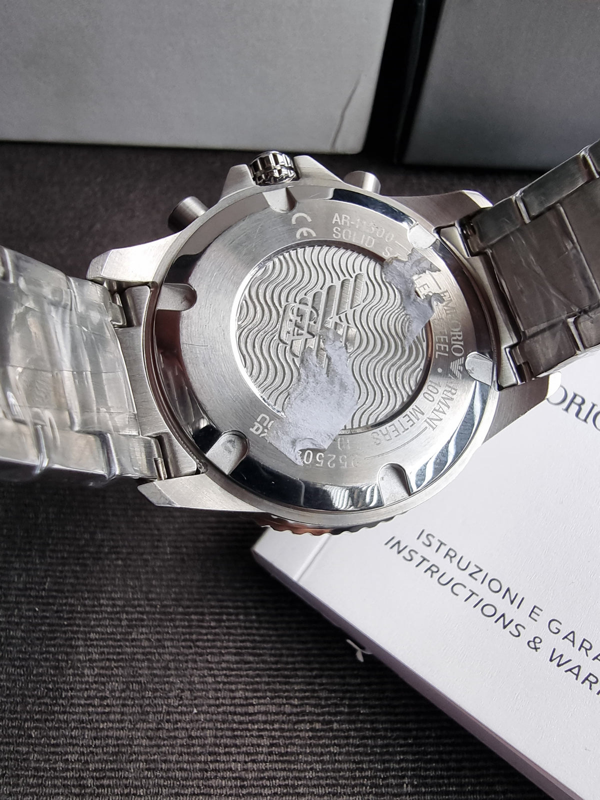 EMPORIO ARMANI Silver Stainless Steel Green Dial Chronograph Quartz Watch for Gents - AR11500(without tag)