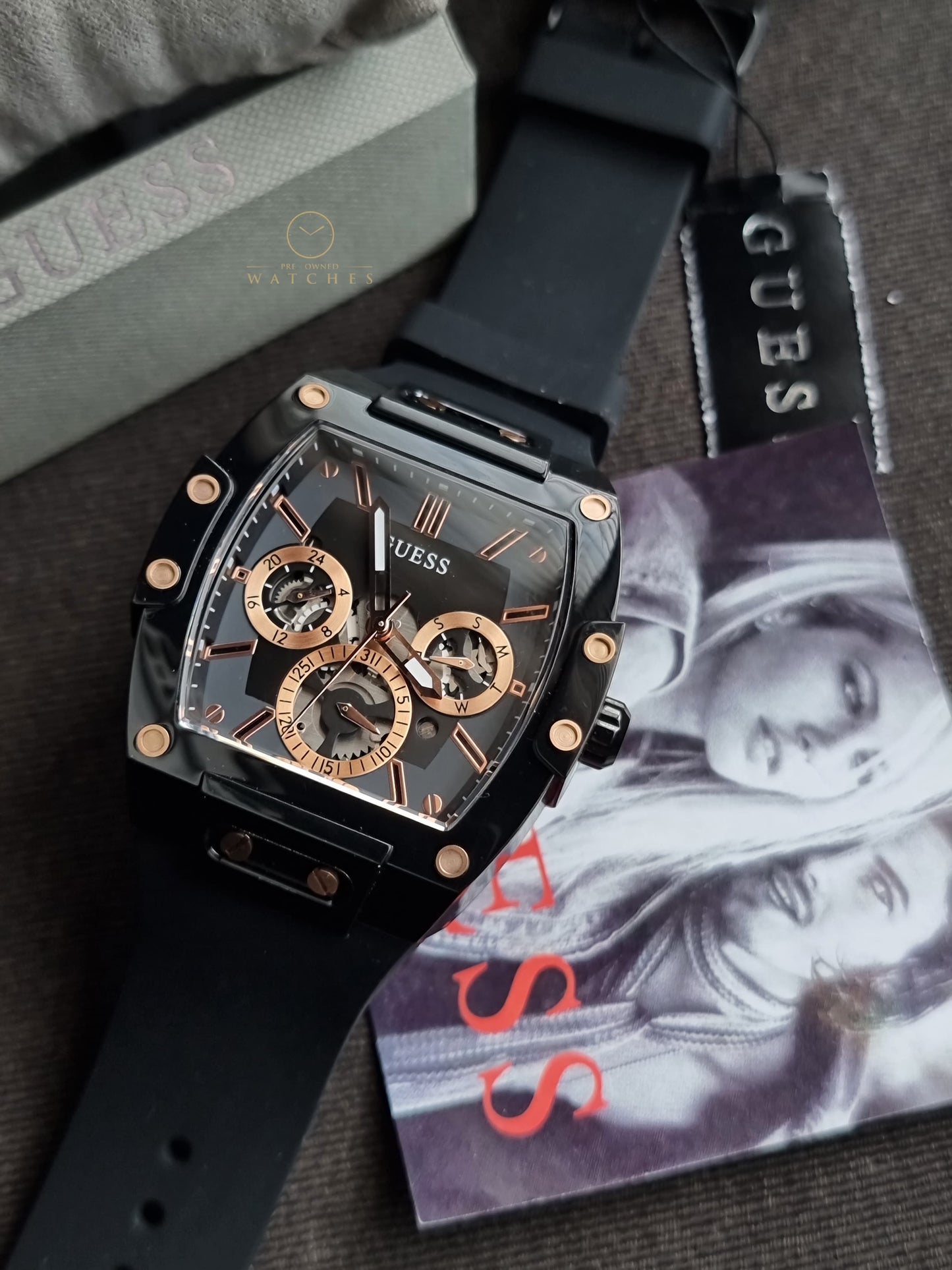 Guess Phoenix Multifunction Black Dial 43×51mm Black Silicone Strap Watch For Men - GW0203G8