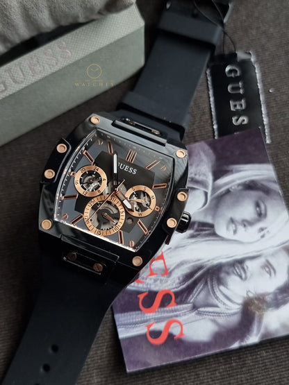Guess Phoenix Multifunction Black Dial 43×51mm Black Silicone Strap Watch For Men - GW0203G8