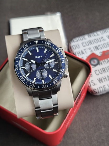 Fossil Men’s Chronograph Quartz Gunmetal Stainless Steel Blue Dial 45mm Watch BQ2910