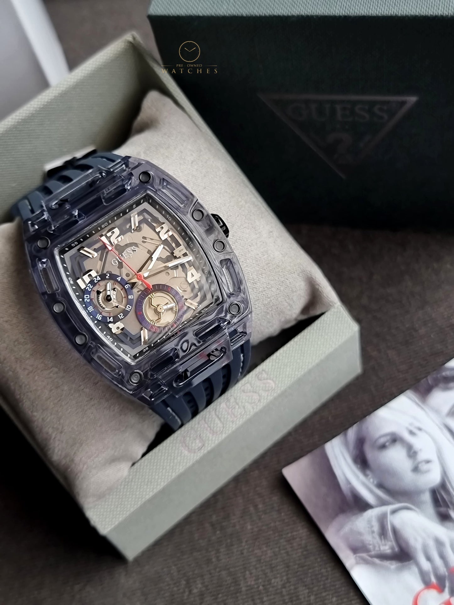 Guess Phoenix Navy Blue Silicone Strap Navy Blue Dial Quartz Watch for Gents - GW0499G1