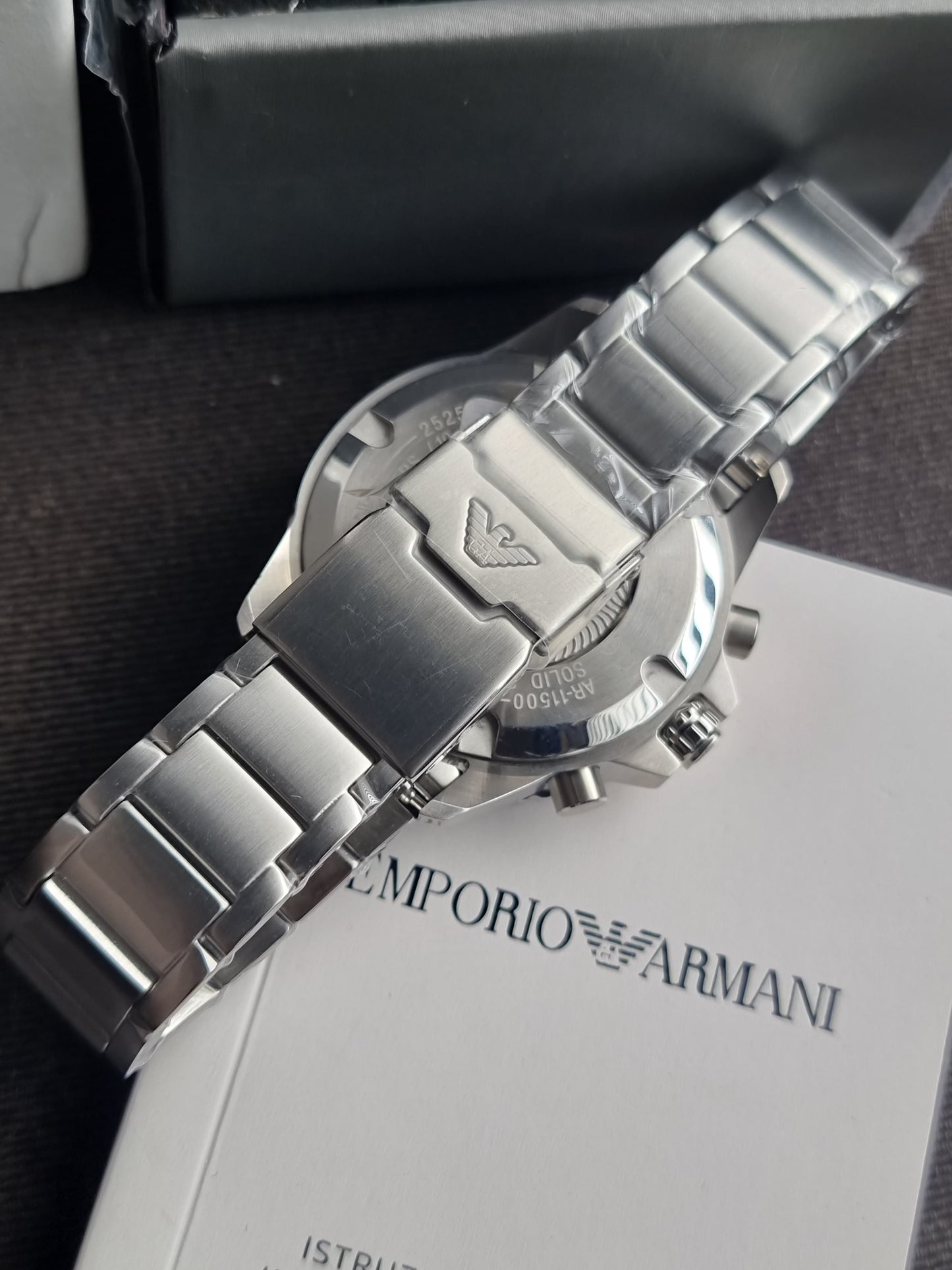 EMPORIO ARMANI Silver Stainless Steel Green Dial Chronograph Quartz Watch for Gents - AR11500(without tag)