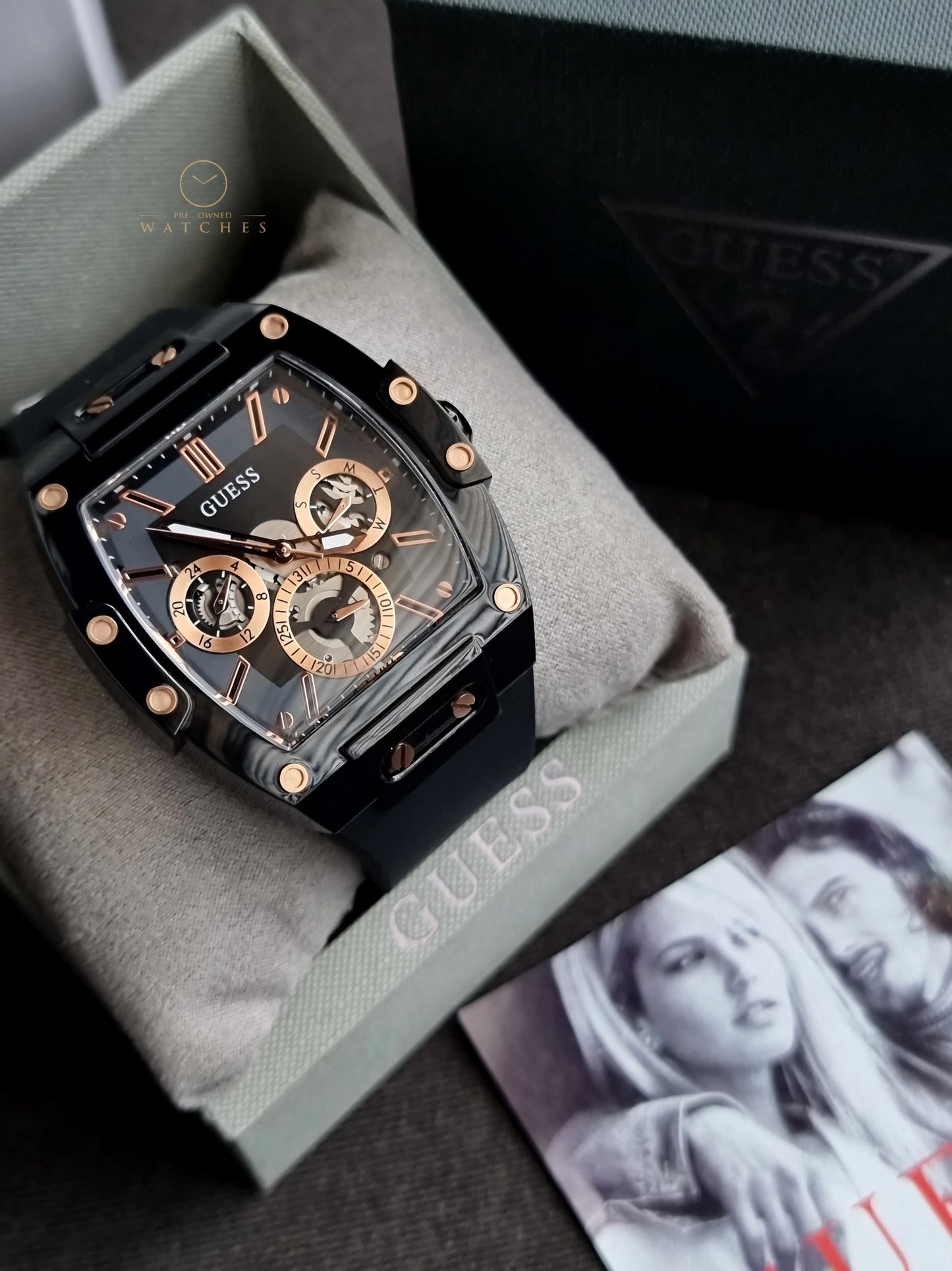 Guess Phoenix Multifunction Black Dial 43×51mm Black Silicone Strap Watch For Men - GW0203G8