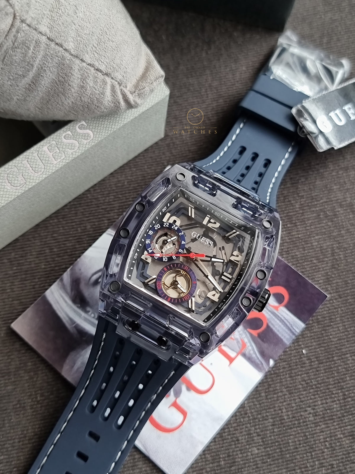 Guess Phoenix Navy Blue Silicone Strap Navy Blue Dial Quartz Watch for Gents - GW0499G1