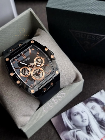 Guess Phoenix Multifunction Black Dial 43×51mm Black Silicone Strap Watch For Men - GW0203G8
