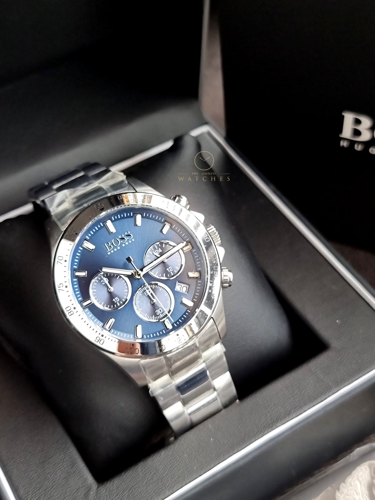 Hugo Boss Men’s Chronograph Stainless Steel Blue Dial 45mm Watch 1513755