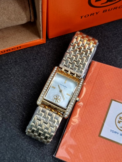 Tory Burch Women’s Quartz Three-tone Stainless Steel Cream Dial 25mm Watch TBW1073